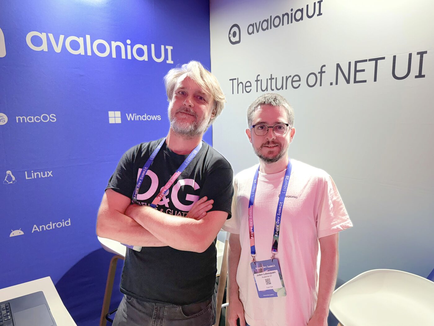 Two Avalonia team members at the Avalonia booth at Azure Dev Summit in Lisbon