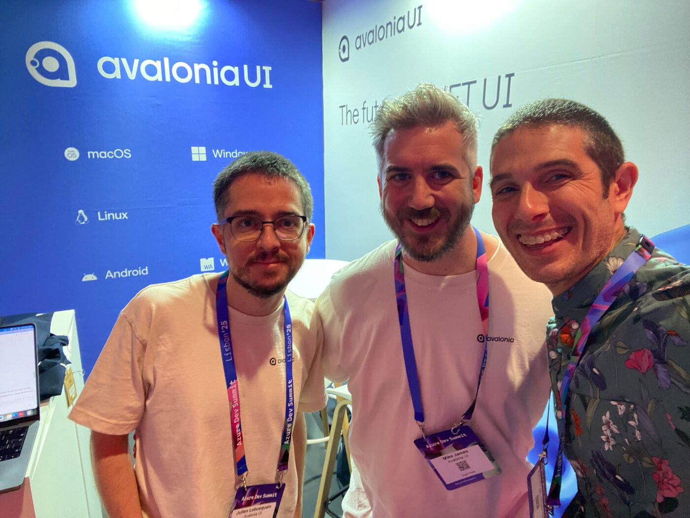 Three Avalonia team members taking a selfie at the Avalonia booth at Azure Dev Summit
