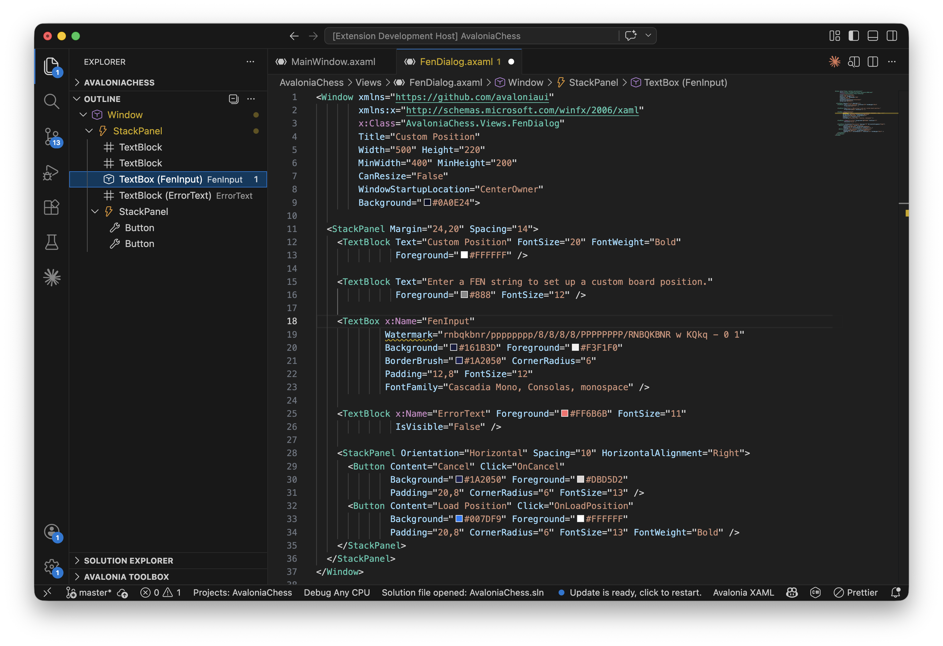 VS Code Extension XAML Outline view showing control hierarchy